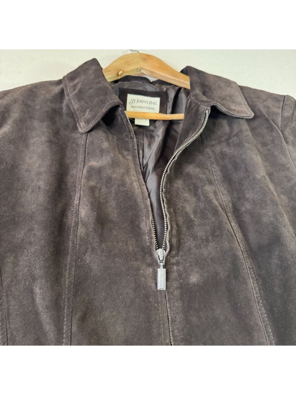 St. John’s Bay L Brown Genuine Suede Leather Jacket Washable Zip Front